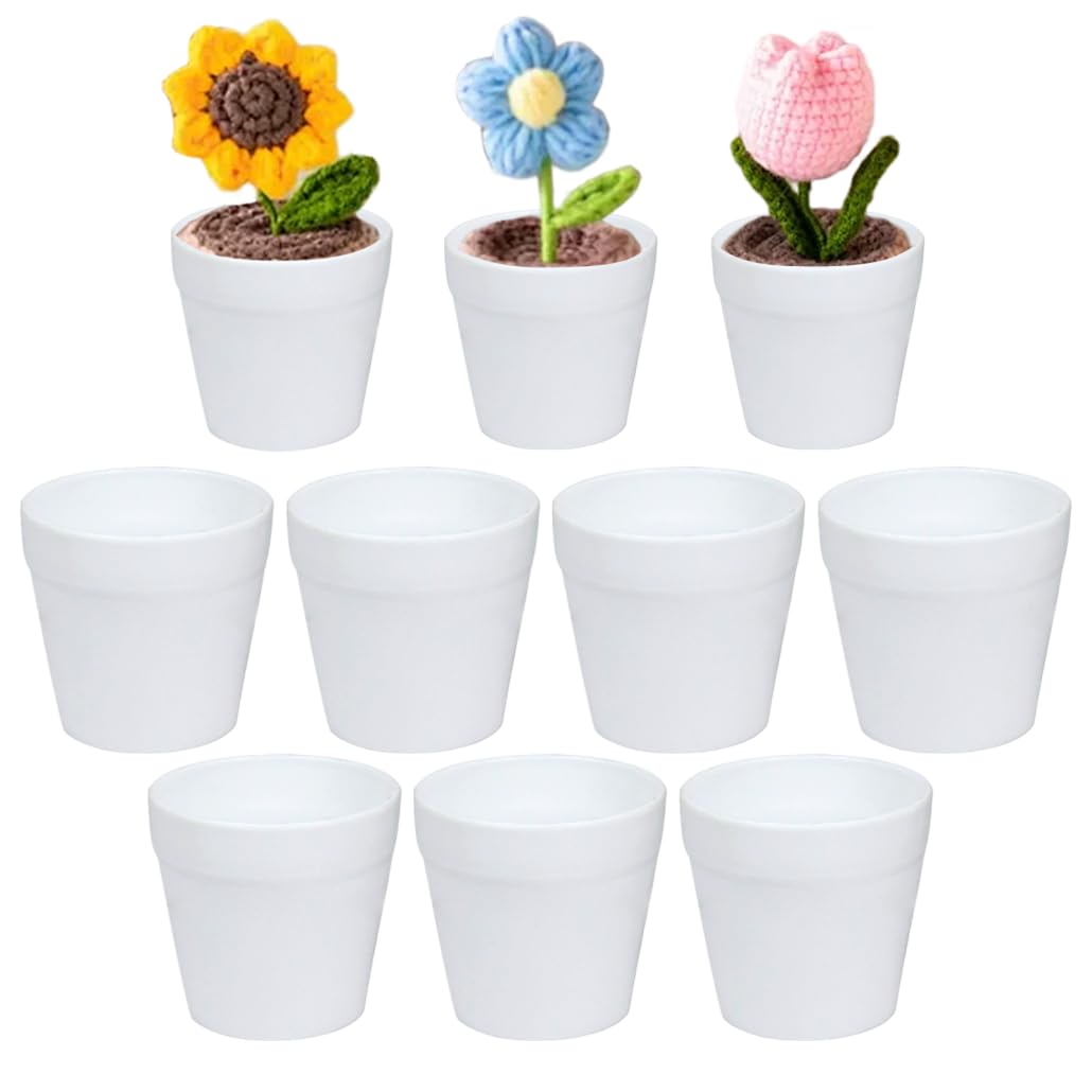 Ferricult 10Pcs Mini Flower Pots, Small Thickened Plastic Plant Pots with No Drainage Hole, Ceramic-Like White Decorative Planter for Succulents, Herbs, Home and Car Decor, Décor extérieur