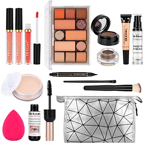 Professional All in one Makeup Set, Fenshine Cosmetic Make Up Starter Kit With Storage Bag Portable Travel Make Up Palette Eyeshadow Foundation Lip Gloss for Teenage & Adults (13pcs)
