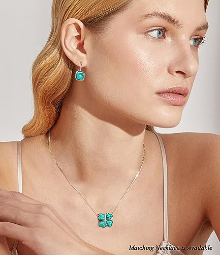 Genuine Turquoise Drop Earrings for Women Square Oval Blue Green Gemstone Dangling Earring 925 Sterling Silver Jewelry for Her Wife Mom3