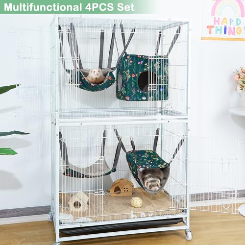 Hedgeink Frettchen Hängematten 4er Set – Waschbare Kuschelhöhle & Hängematte für Ratten, Meerschweinchen, Chinchilla – Kleintier Zubehör für Käfig, Nest, Tunnel & Schlafplatz