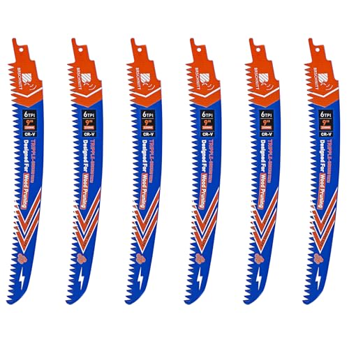 Image of Japanese Teeth Reciprocating Saw Blades 9 inch 6PCS - Curved Edge Wood Pruning Saw Blades 6TPI for Tree Trimming,Wood Cutting,Cr-V Sabre Saw Pruning Blade