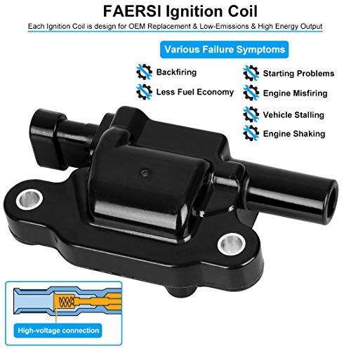 Faersi Ignition Coil Compatible With Chevy Cadillac Gmc Pontiac 5.3L 6.0L V8 - G8, Grand Prix, H3, Tahoe, Silverado, Impala, Yukon, Envoy, Trailblazer, Avalanche Replace #12570616 D510C #TOP3