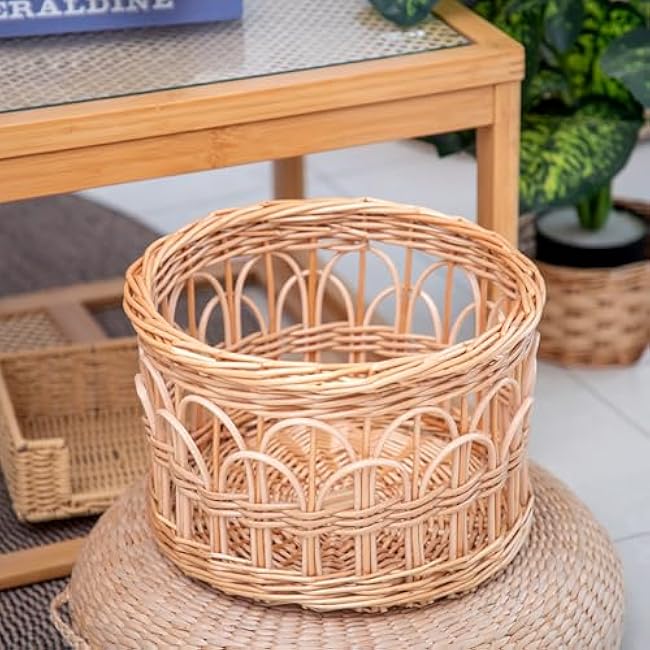 Round wicker basket, all wicker and hollow PP hollow storage basket, used for sundries storage, two-piece set
