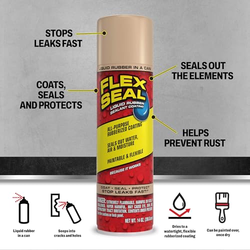 Image of Flex Seal, 14 oz, 2-Pack, Almond, Stop Leaks Instantly, Waterproof Rubber Spray On Sealant Coating, Perfect for Gutters, Wood, RV, Campers, Roof Repair, Skylights, Windows, and More