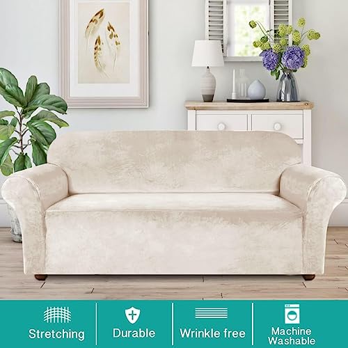 Turquoize TQYHRLTSLIPCOVER-3-IVORY-TRUE Velvet Couch Covers Sofa Covers For 3 Cushion Couch Stretch Sofa Slipcovers thumb #1