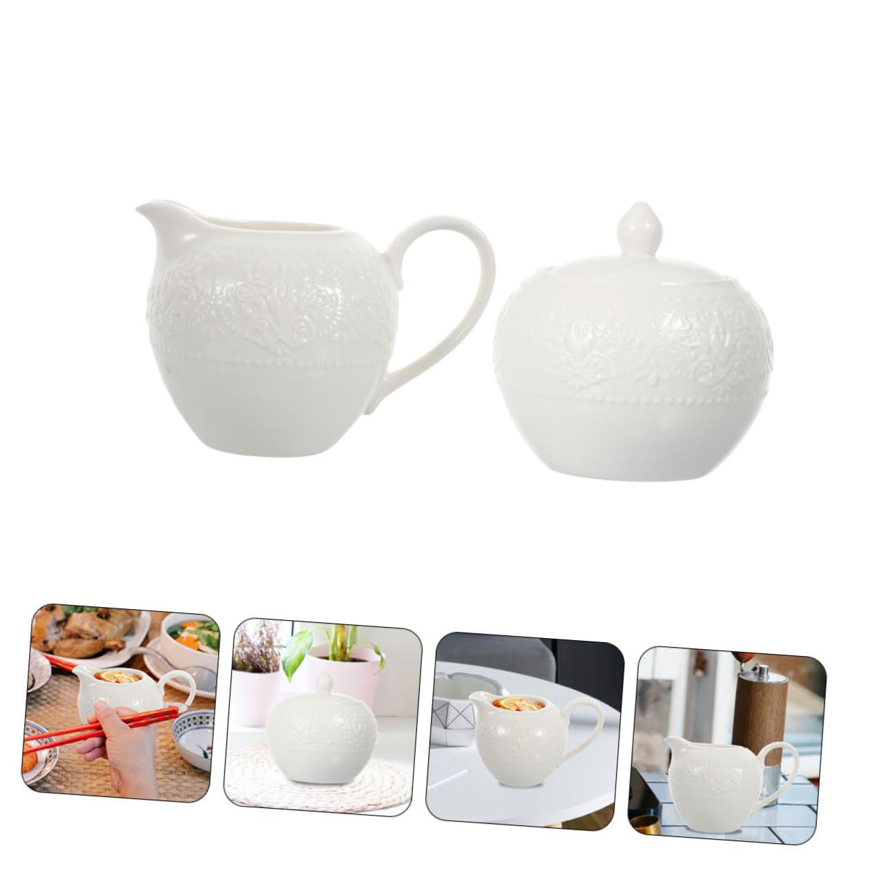 LABRIMP Azucarero y Jarra de Leche de Cerámica, 2 Piezas, Blanco, Fácil de Limpiar, Uso Multifuncional para Café y Mesa