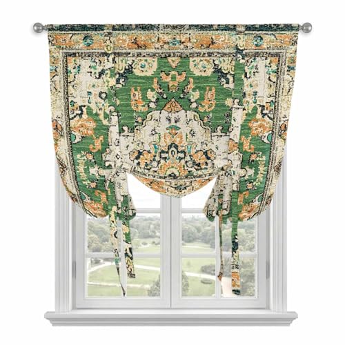 LOVE HOME DAY Tie Up Curtains for Kitchen Windows,Green Bohemian