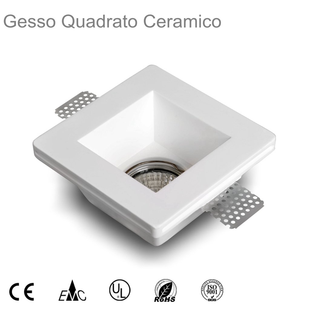 Eurekaled 10pz - Portafaretto Quadrato in Gesso CERAMICO da Incasso per GU10 e MR16 in cartongesso, Bianco