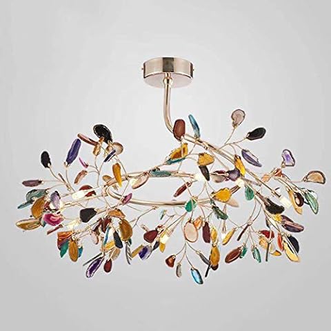 vsGotber Modern Chandelier Ceiling Pendant Light Colourful for Dining Room Bedroom,Colorful Agate FireflyBlue Leaves for Farmhouse Cover