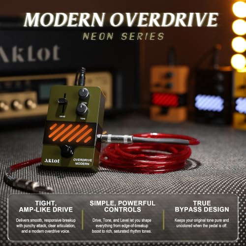 Image of AKLOT Modern Overdrive Guitar Pedal: From Light Breakup to Rich Saturated Drive, Dynamic Touch-Responsive Overdrive, Gain & Tone Controls, Mini Electric Guitar Pedal with True Bypass, NEON Torque