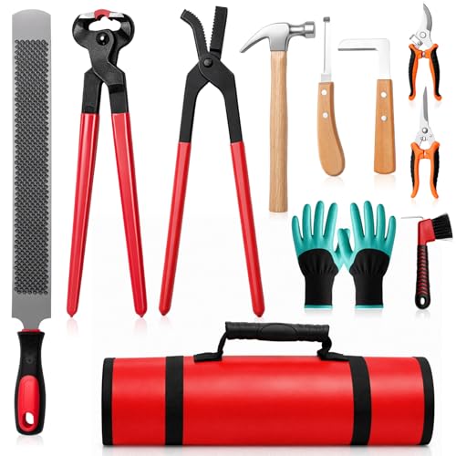 Lanties 11 Pcs 14 Inch Farrier Tools Kit Horse Shoeing Tools Hoof Trimming Set with Storage Bag for Horses Cattle Sheep and Donkeys