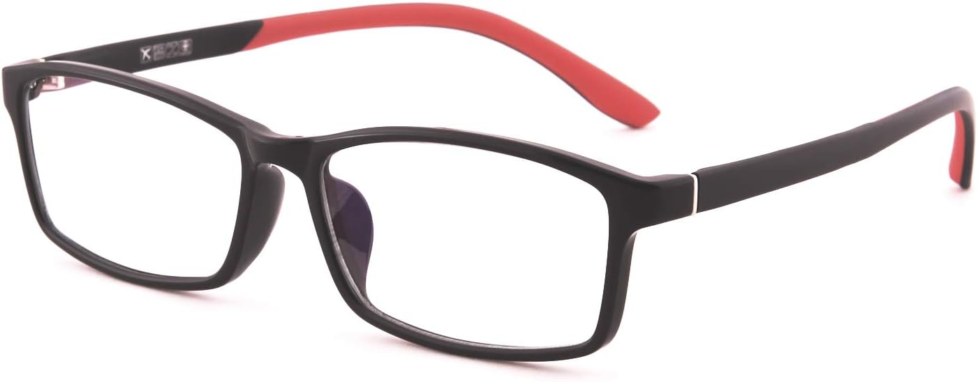 Mind Bridge Big Kids & Teens Blue Light Blocking Computer Glasses Gaming Glasses - Anti Harmful Blue Light, UV, Glare | Protection Eyewear for Children Digital Screen Time & Technology 1063 Black Red Big Kids & Teens Black + Red