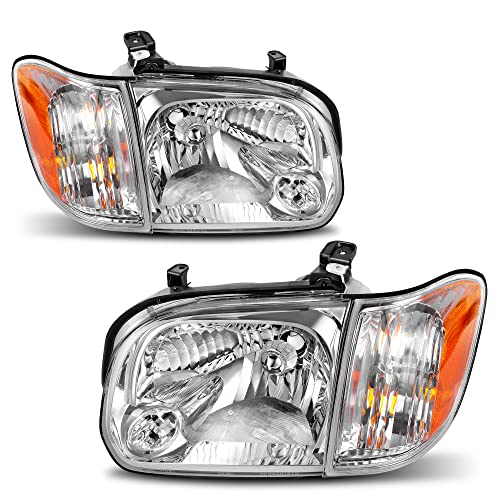 Image of OEDRO Headlight Assembly Compatible with 2005-2006 Tundra(Double Cab /Crew Cab Only) /2005-2007 Sequoia, Headlamp with Amber Reflector Chrome Housing