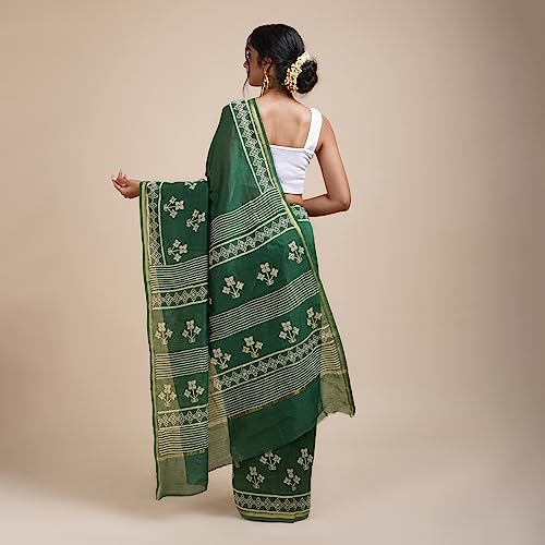 TEEJH bottle green chanderi silk saree – image 6