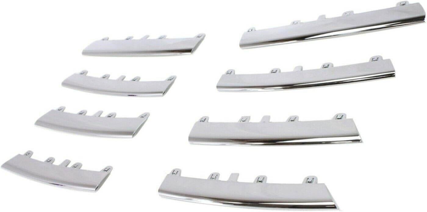 DAT AUTO PARTS Front Grille Trim Molding Insert Kit 8 Piece Set Assembly Replacement for 2005 2006 2007 2008 2009 2010 Volkswagen Jetta Type 5 Silver Chrome Smooth Plastic VW1211100 1KM898653