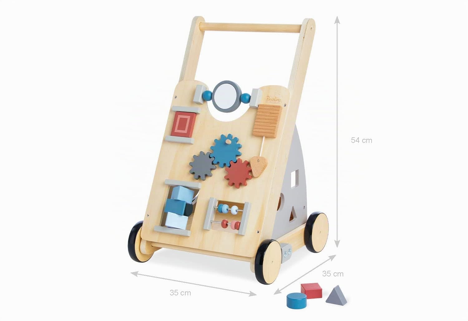 Pinolino Kinderträume Activity-Lauflernwagen Titus, grau, mit diversen Spielmöglichkeiten, gummierten Holzrädern, Linde und MDF, klar und bunt lackiert
