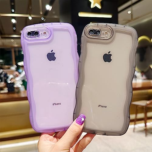 Image of Compatible with iPhone 7 Plus /8 Plus Case 5.5 inch, Cute Kawaii Curly Wave Frame Shape Soft Silicone Shockproof Protective Phone Cover for Women Girls, Clear /Pink