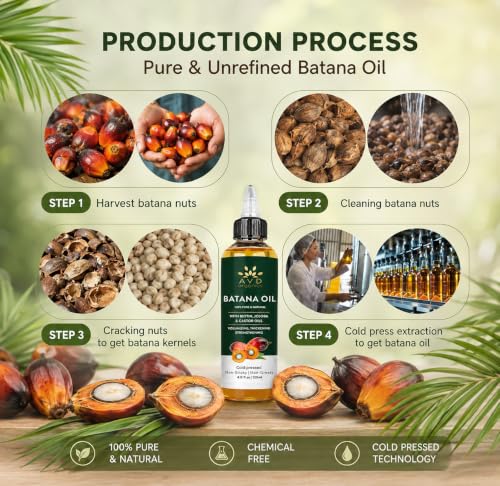 Image of AVD ORGANICS Batana Oil for Hair Growth 4.05 fl oz | Dr Sebi Organic Raw Batana Oil from Honduras | 100% Pure & Natural for thicker & stronger Hair | Ideal for Men & Women | 120ML