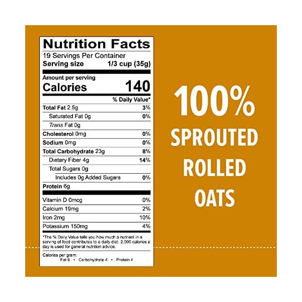 One Degree Organic Foods Sprouted Rolled Oats, USDA Organic, Non-GMO Gluten Free Oatmeal, 24 oz., 4 Pack