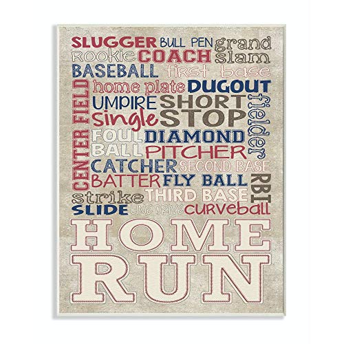 Stupell Industries Red White and Blue Baseball Typog Wall Plaque, 10x15, Design By Artist Erica Billups