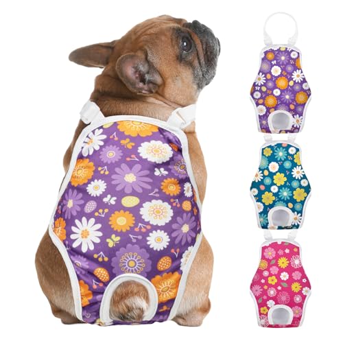 Image of Jollywoods 3 Pack Washable Female Dog Diaper Onesie Sanitary Pantie with Adjustable Suspender, Reusable Fixed Doggie Diapers, Super Absorbent Leakproof for Small Toy Dog in Heat Cycle XS /S