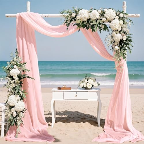TOPICK Gardinen mit Hochzeit Gardinenschals Himmelbett Vorhänge Wedding Freihanddeko, H500xB130 cm Querbehang Tüll Meterware Chiffon Stoff Dekostoff Viole Gardinen Vorhangstoff Gardine Rosa 1 Stück
