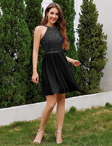 Image of Dressystar Women's Short Sequin Chiffon Halter Homecoming Cocktail Party Dress