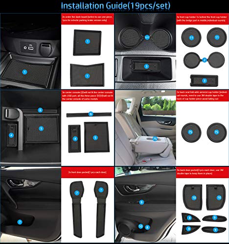 Auovo Anti Dust Mats for Rogue Accessories 2020 2019 2018 2017.5 2017 2016 2015 2014 Custom Fit Door Compartment Liners Car Cup Holder Insert Center Console Interior (19pcs/Set) (Black) - Thumbnail 5