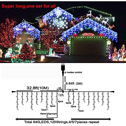 66Ft Christmas Lights Decorations Outdoor, 640 Led 8 Modes Curtain Fairy Lights With 120 Drops,Plug In Waterproof Timer Memory Function For Christmas Holiday Wedding Party Decorations(Blue) #TOP3
