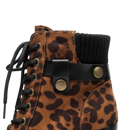 DREAM PAIRS DREAM PAIRS Women's Lace up Combat Ankle Boots High Chunky Heel Fashion Heeled Booties Shoes,Size 5,Leopard,SCANDL