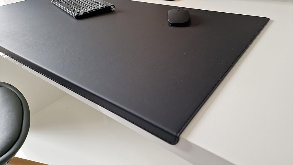 Gewinkelte Schreibtischunterlage mit Kantenschutz Echt Leder Schwarz 90 x 47cm Echt Rindsleder glatt ohne Mousepad