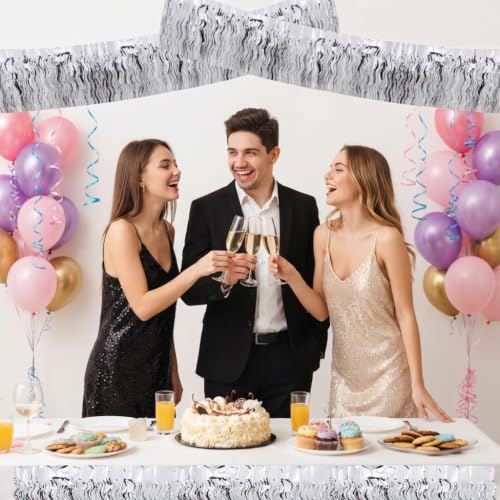 Image of BEISHIDA 3 Pack Silver Wavy Foil Fringe Garland 30ft Tinsel Wall Decor