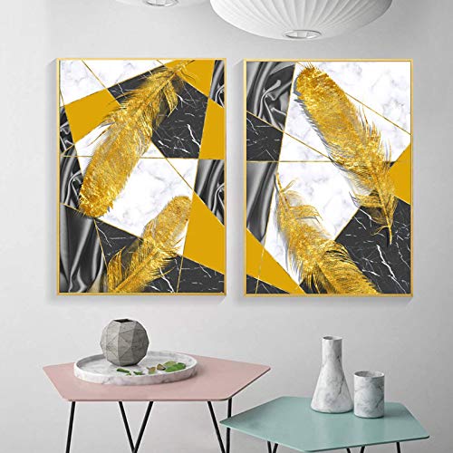 Toile géométrique noire et dorée au format 50x75cm idéale au-dessus d un lit de chambre parentale