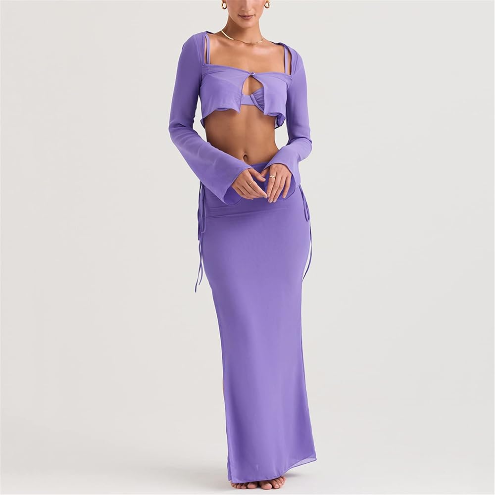 conjunto falda larga y blusa elegante