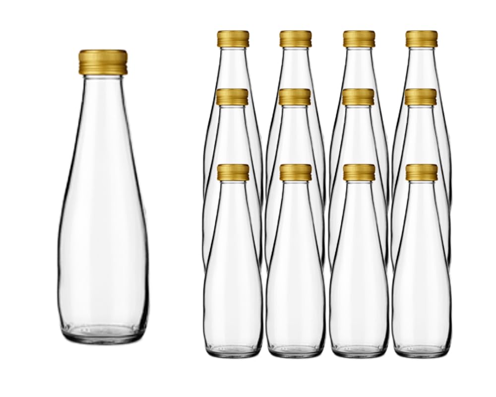 Vitrea 12 leere Glasflaschen 300ml P-Bauch Schraubverschluss Gold - Flaschen zum Befüllen mit Deckel