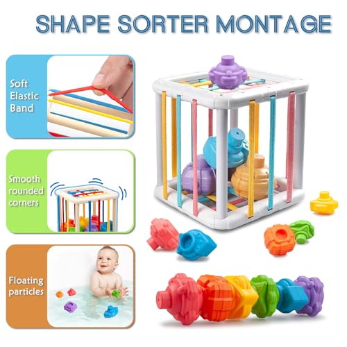Image of 6 in1 Baby Toys 6-12 Months，Infant Toys 6-12 Months，Incl 12pc Soft Stacking Blocks &Silicone Pull String & Manhattan Ball& 2 Stacking Toys & Sensory Toys for Babies. Baby Development Toys