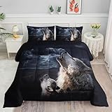 Smell Sunshine Wolf Printed Bedding Set 3pcs (1 Comforter + 2 Pillowcases) for Boys Girls, Twin Duvet for All Seasons