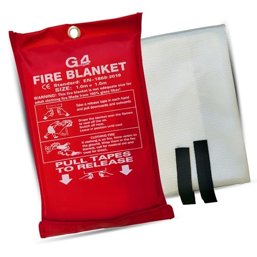 Image of G4GADGET Fire Blanket 2 Pack – 1m x 1m Emergency Fire Suppression Blanket for Kitchen, Home, Car, and Camping – 40"x40", Heat Resistant, Durable, and Lightweight