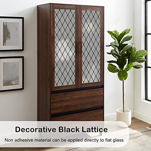 Feomos Black Lattice Window Film Static Window Clings Frosted Window Films Privacy Glass Door Sticker Decorative Window Cover Removal Anti -Uv 17.7X78.7 Inches #TOP3