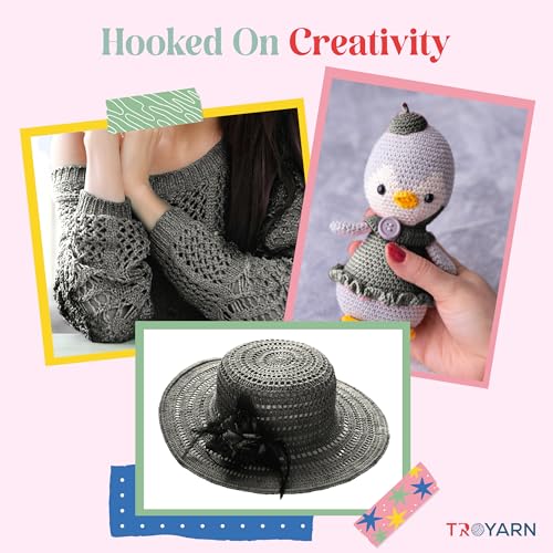 Image of TROYARN Summer (4- Skeins Pack) Silk Effect Hand Knitting Yarn Crochet Art Lace Craft 100% Microfiber Acrylic 4x100 gr (4x383 yds) (105087 - Coal Grey)