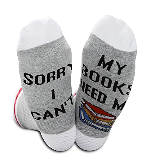 2PAIRS Funny Socks Sorry I Can t My Books Need Me For Teacher Nerd Librarian Book Lover Bookworm Gift (My Books Need Me)