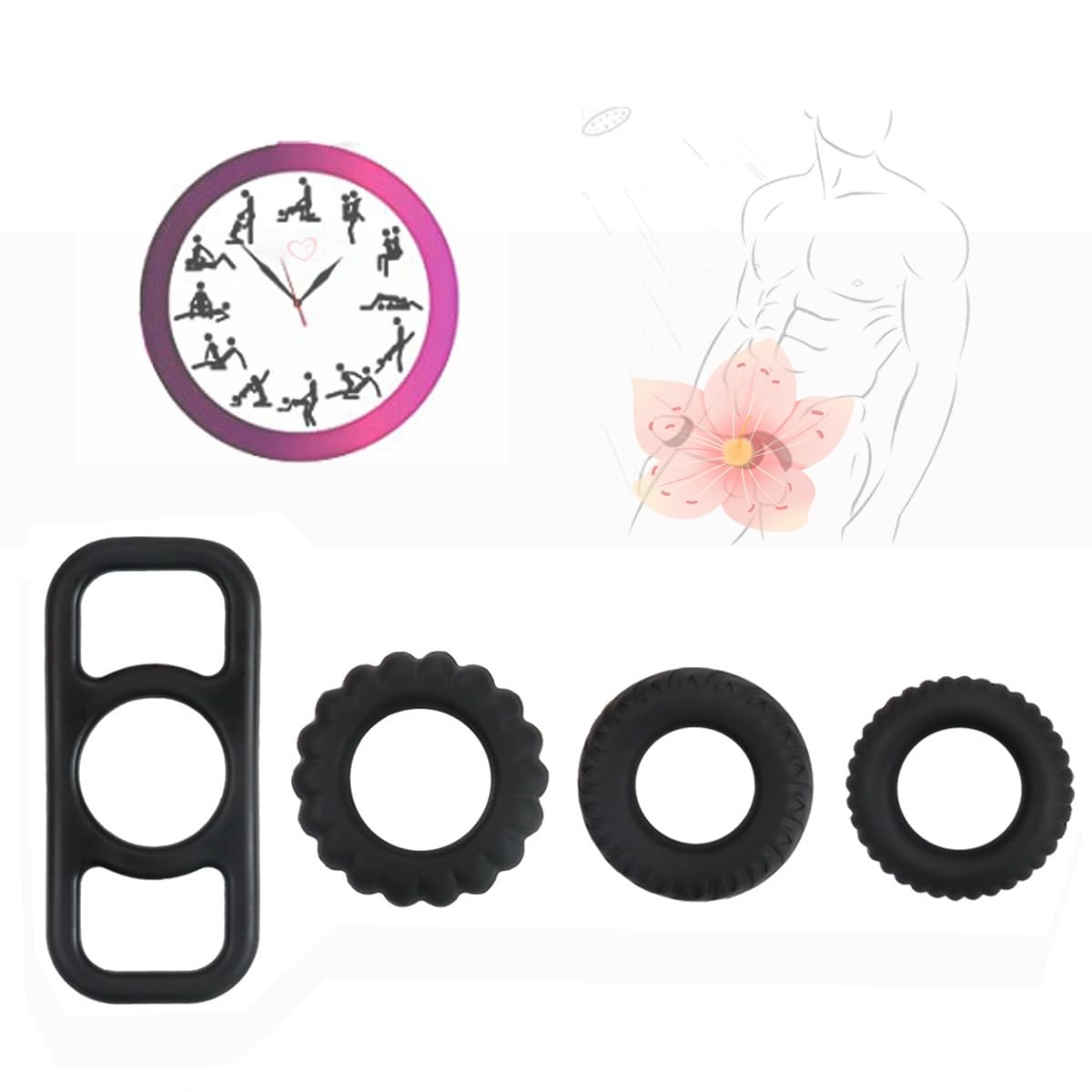 𝙨𝙚𝙭 𝙩𝙤𝙮 Set Classico Di Anelli in Silicone Nero, Stili Multipli Per Mostrare Il Fascino Della Personalità!