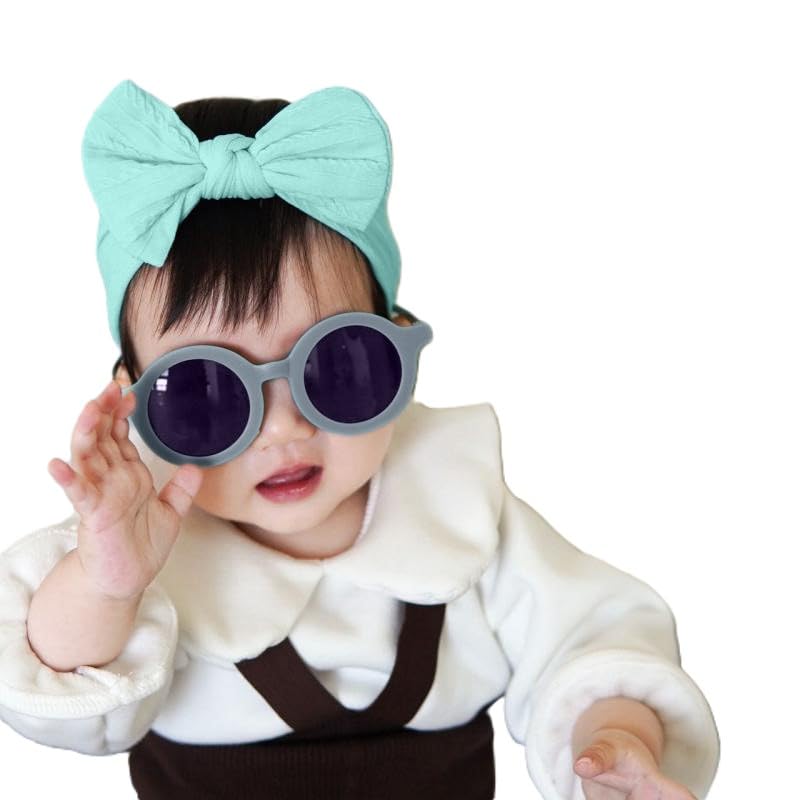 SYGA Baby Bow Jacquard Stretchable Headband With Uv Protection Round Sunglasses Stylish Combo For Toddlers And Kids (Mint Green, Light Turquoise Frame, Free Size)-image-7