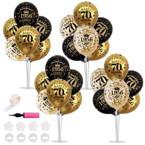 Image of TONIFUL 4 Set 60th Birthday Decor Printed 1956 Black Gold Balloon Stand