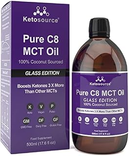 Pure C8 MCT Oil in Glass Bottle | 100% Recyclable Glass | Highest Purity 99.8% C8 MCT | Keto Professional Designed | Lab Tested | Vegan & Paleo Compliant | Gluten, Dairy & GMO Free | Ketosource®