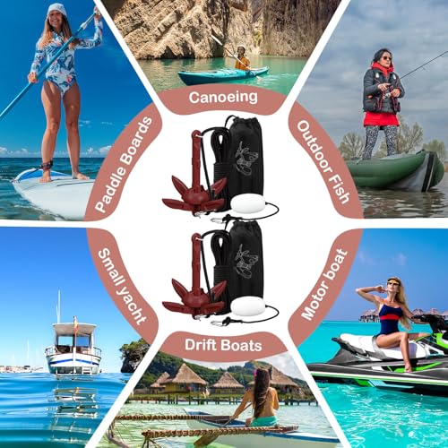 Image of Lounsweer 2 Pack 1.5 /3.5 lb Marine Kayak Anchor Kit Folding Grapnel Anchor Kit Boat Kayak Fishing Accessories for Small Boats Kayaks Canoe Paddle Boards