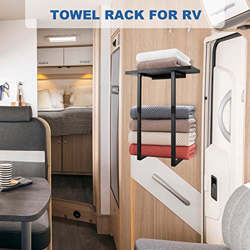 Towel Racks for Bathroom Wall Mounted, Metal Towel Holders with Black Wooden Shelf, Rolled Bath Towel and Hand Towels Holder Storage and Organization for Bathroom, Rv, Camper