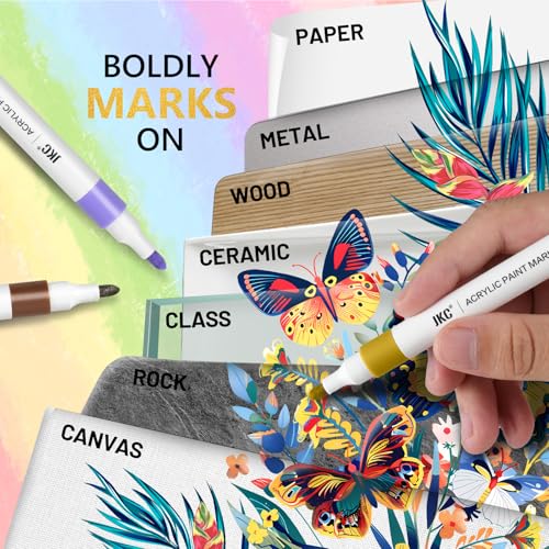 JKC 48 Colors Acrylic Paint Markers Set, Acrylic Paint Pens with Medium Tip for Kids Adults, Acrylic Markers for Rock Painting, Pumpkin, Stone, Canvas, Wood, Paper, Glass, Ceramic, Fabric, Plastic Egg