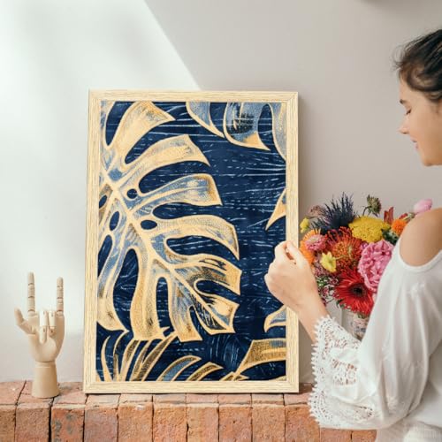 Image of ArtX Paper Leaf Paintings For Wall Decoration, Home Decor Wall Art, Hotel Wall Paintings for Living Room, Multicolor, Natural Wood Color Frames, 12x18 inch, Set of 3
