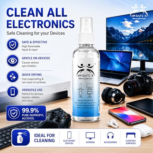 Image of AMSAFE-X Isopropyl Alcohol IPA Spray 99.9% Pure [(CH3)2-CH-OH] CAS: 67-63-0] | Electronic Cleaning Solution for Mobile, Laptop, Keyboard, PC Components & Gadgets | 100ml
